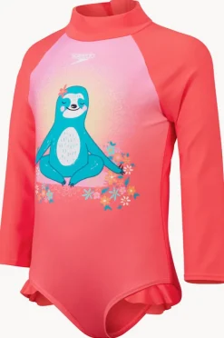 Rashies & Sunsuits|Speedo Toddler Girls Sloth Long Sleeve Sunsuit Coral Pink