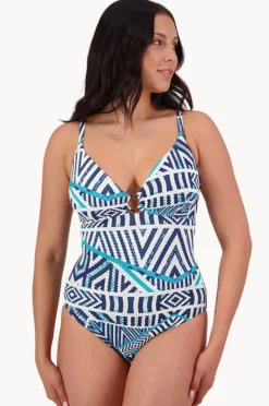 One Pieces|Moontide Tribal Geo DD/E Cup Ring Front One Piece White/Blue