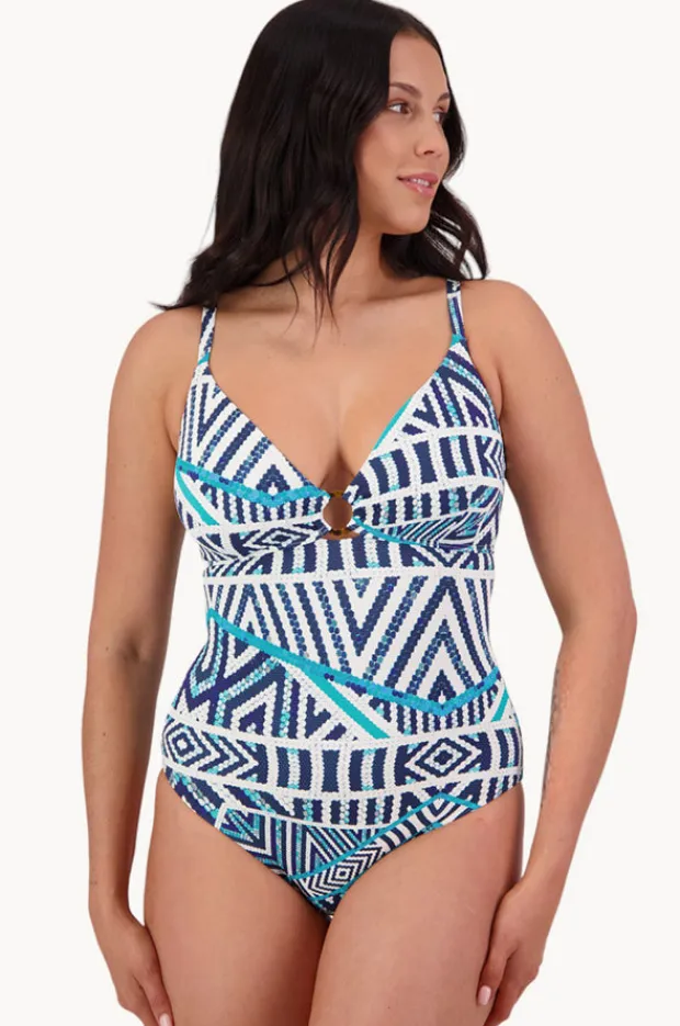 One Pieces|Moontide Tribal Geo DD/E Cup Ring Front One Piece White/Blue