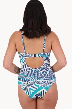 One Pieces|Moontide Tribal Geo DD/E Cup Ring Front One Piece White/Blue