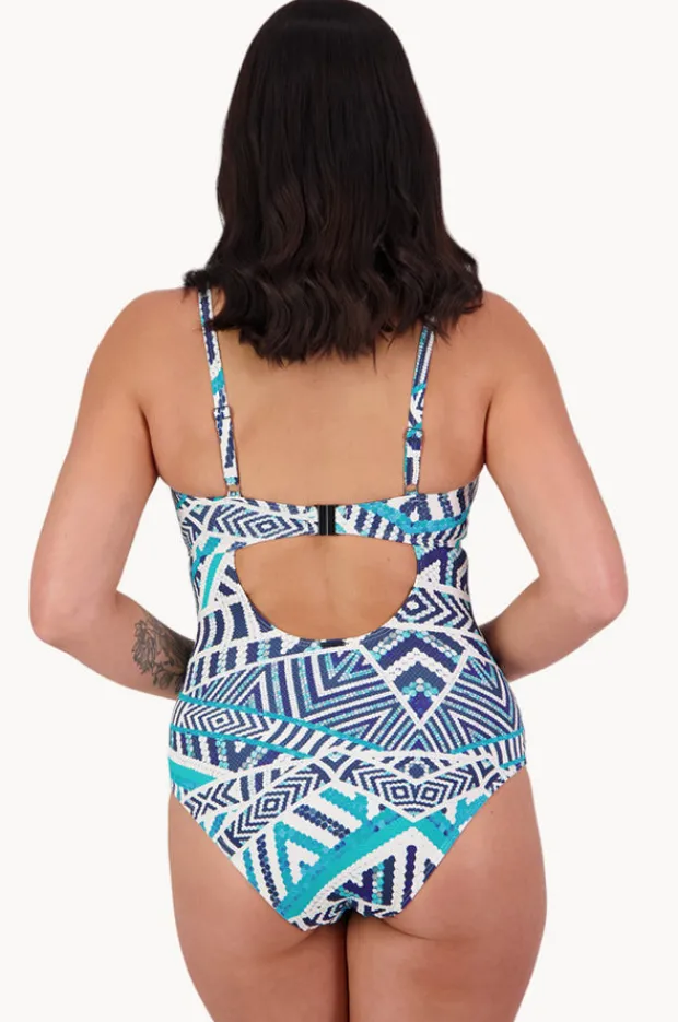 One Pieces|Moontide Tribal Geo DD/E Cup Ring Front One Piece White/Blue