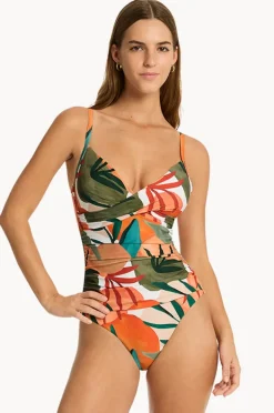 One Pieces|Sea Level Tropaluxe Cross Front Scoop Back One Piece Khaki