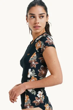 Rashies & Sunsuits|Roxy Tropical Feels Cap Sleeve Suntop Black/Multi