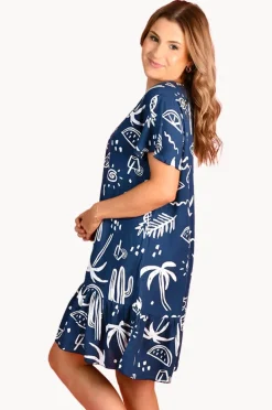 Dresses|Go Girl Tropical Fiesta Cap Sleeve Button Dress Navy