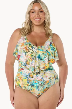 One Pieces|Capriosca Tropicana Frill V Neck One Piece Multi
