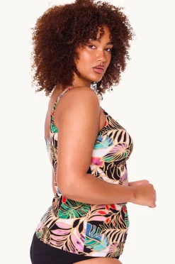 Tankini Tops|Genevieve Tropicana Scoop Neck Tankini Separate Black/Multi