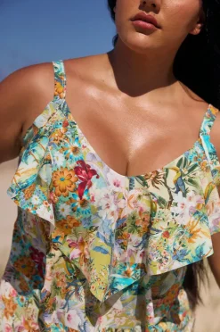 Tankini Tops|Capriosca Tropicana Tiered Frill Tankini Separate Multi