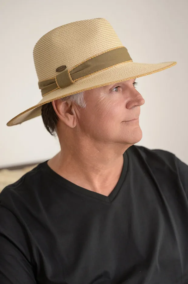 Headwear|Headwear|Sundaise Unisex Olive Band Panama Hat Natural