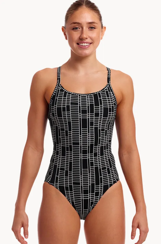 One Pieces|Funkita Up The Ladder Diamond Secure One Piece Black/white