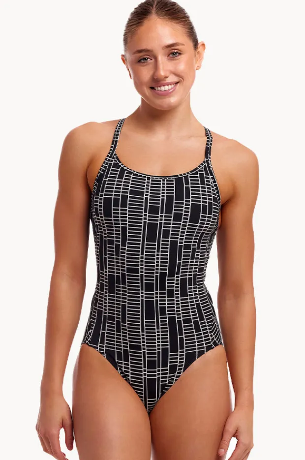 One Pieces|Funkita Up The Ladder Diamond Secure One Piece Black/white
