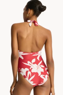 One Pieces|Sea Level Veridian Twist Front Halter One Piece