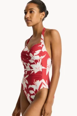 One Pieces|Sea Level Veridian Twist Front Halter One Piece