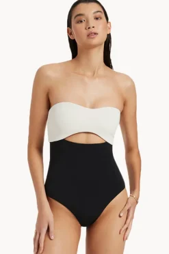 One Pieces|Jets Versa Rib Cut Out Bandeau One Piece Black/cream