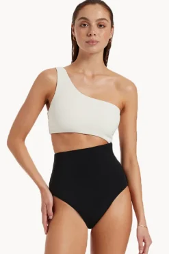 One Pieces|Jets Versa Rib One Shoulder One Piece Black/cream