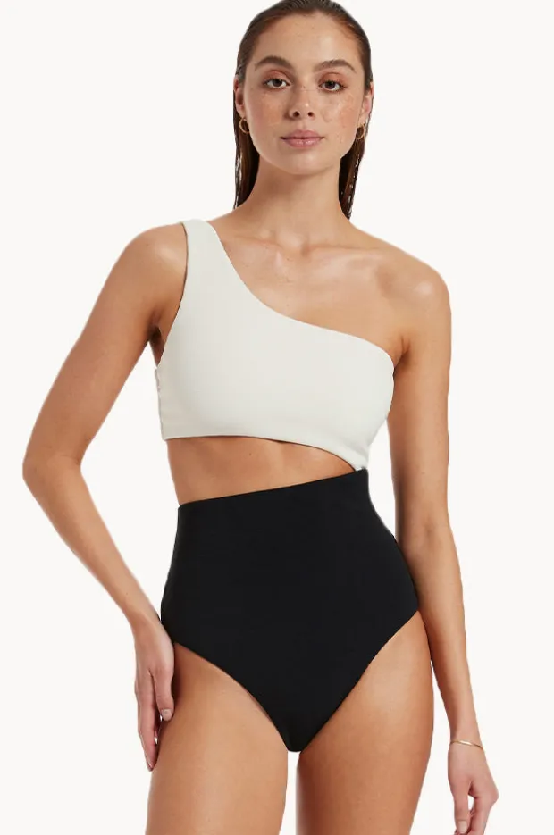 One Pieces|Jets Versa Rib One Shoulder One Piece Black/cream