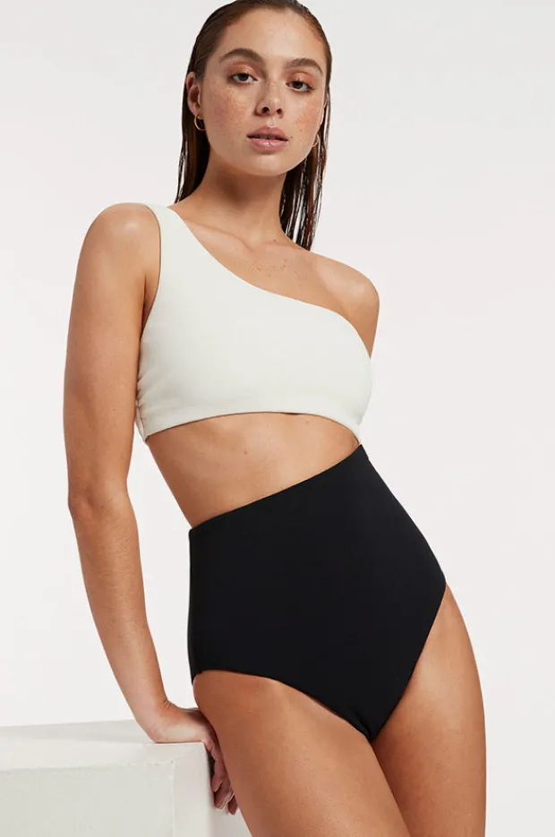 One Pieces|Jets Versa Rib One Shoulder One Piece Black/cream