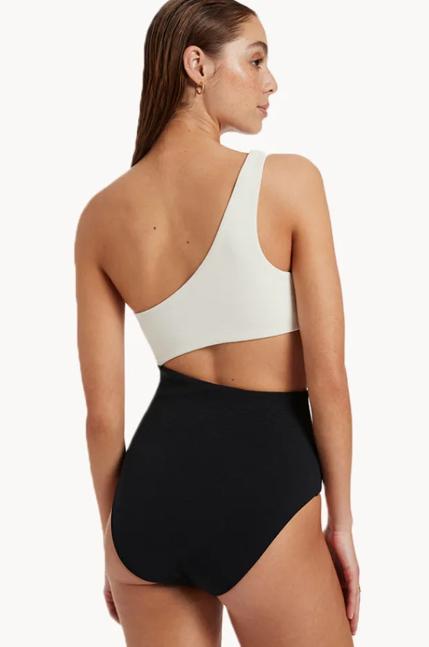One Pieces|Jets Versa Rib One Shoulder One Piece Black/cream