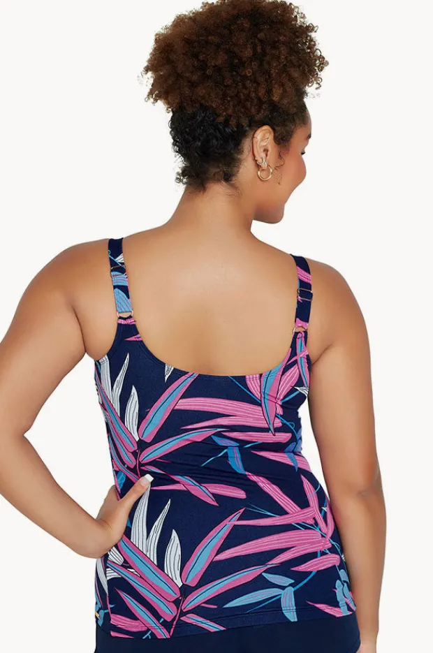 Tankini Tops|Genevieve Vintage Palms Scoop Neck Tankini Separate Navy/pink
