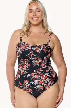 One Pieces|Capriosca Wild Berries Twist Front Bandeau One Piece Black/red