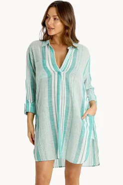 Overswim|Sunseeker Wilder Stripe Painters Shirt Green