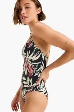 One Pieces|Roxy Wind Swept Floral Beach Classics One Piece BLACK