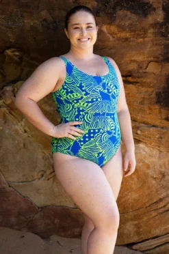 One Pieces|Zoggs Wings Navy Ecofeel Scoopback One Piece Green/blue