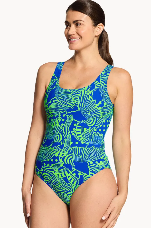 One Pieces|Zoggs Wings Navy Ecofeel Scoopback One Piece Green/blue