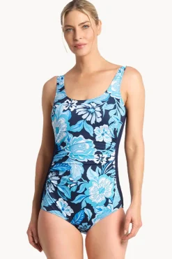 One Pieces|Poolproof Wisteria Pintuck One Piece Navy