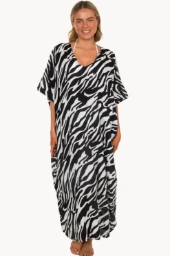 Overswim|Sundrenched Zebra Long Kaftan Black