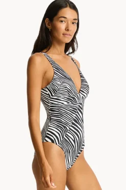 One Pieces|Sea Level Zebralis Scoop Back Panel Line One Piece Black