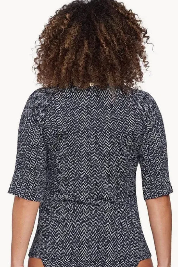 Rashies & Sunsuits|Artesands Zig Zag Short Sleeve Zip Suntop Zig zag black