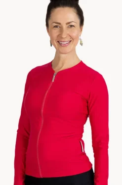 Rashies & Sunsuits|Babes In The Shade Zip Long Sleeve Suntop Red